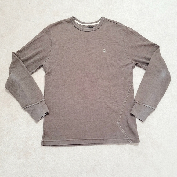VOLCOM Rogan Heather Thermal Long Sleeve Brown Shirt Size L *wear On Elbow* - Picture 1 of 11